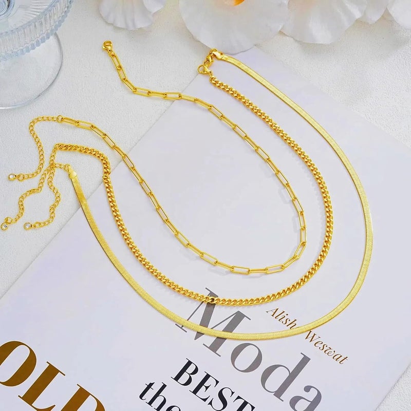 Dodder Store Gold Layered Necklaces for Women, 14K Gold Plated Dainty Gold Chain Choker Necklace Stack, Herringbone Gold Necklaces Set - Image 4